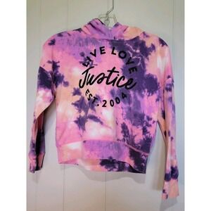 Justice Multicolor Tie Dye Hoodie With Black‎ Glitter Graphic Girl's Small 7/8